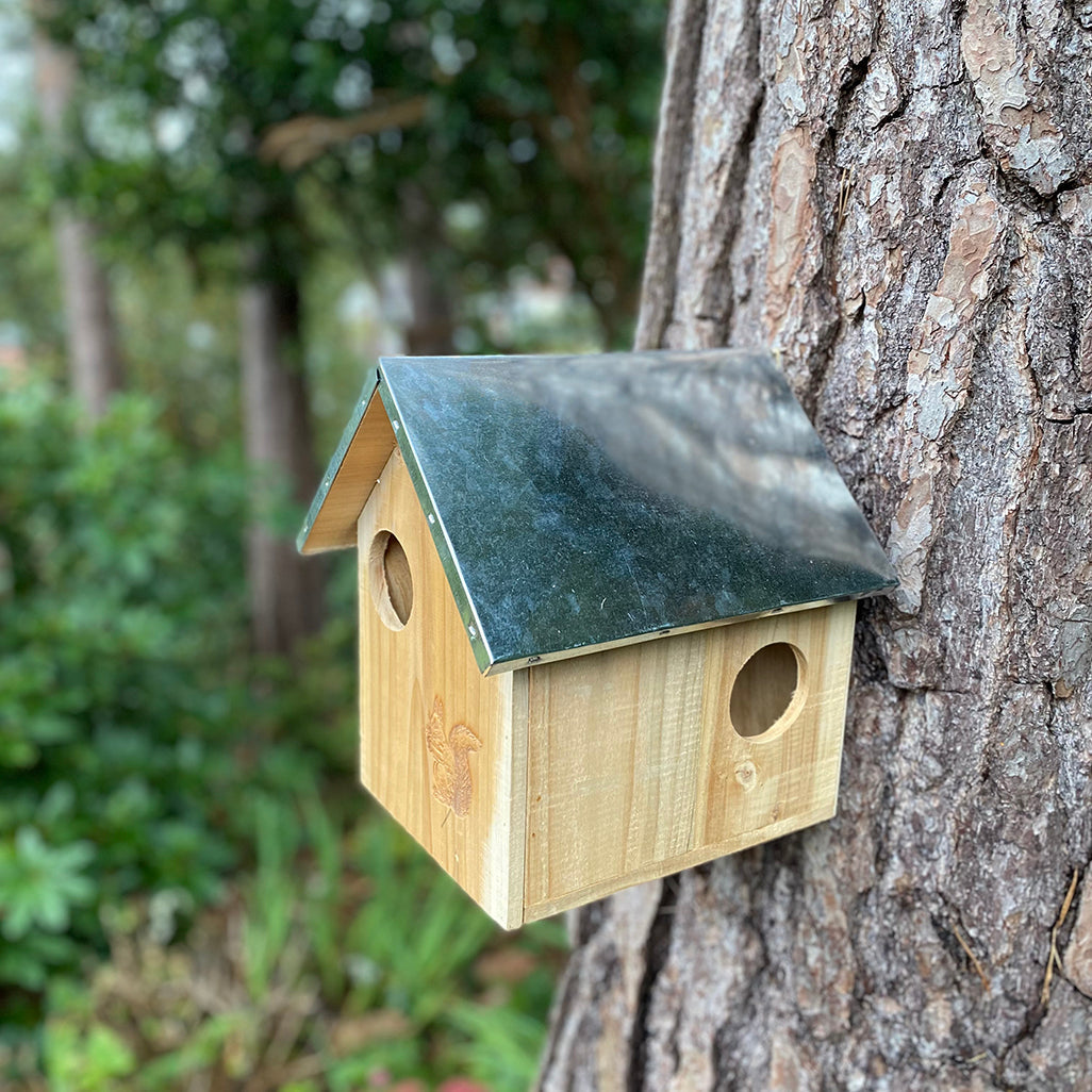 Wooden Garden Squirrel Nest Box House With Metal Roof - Pack of 2