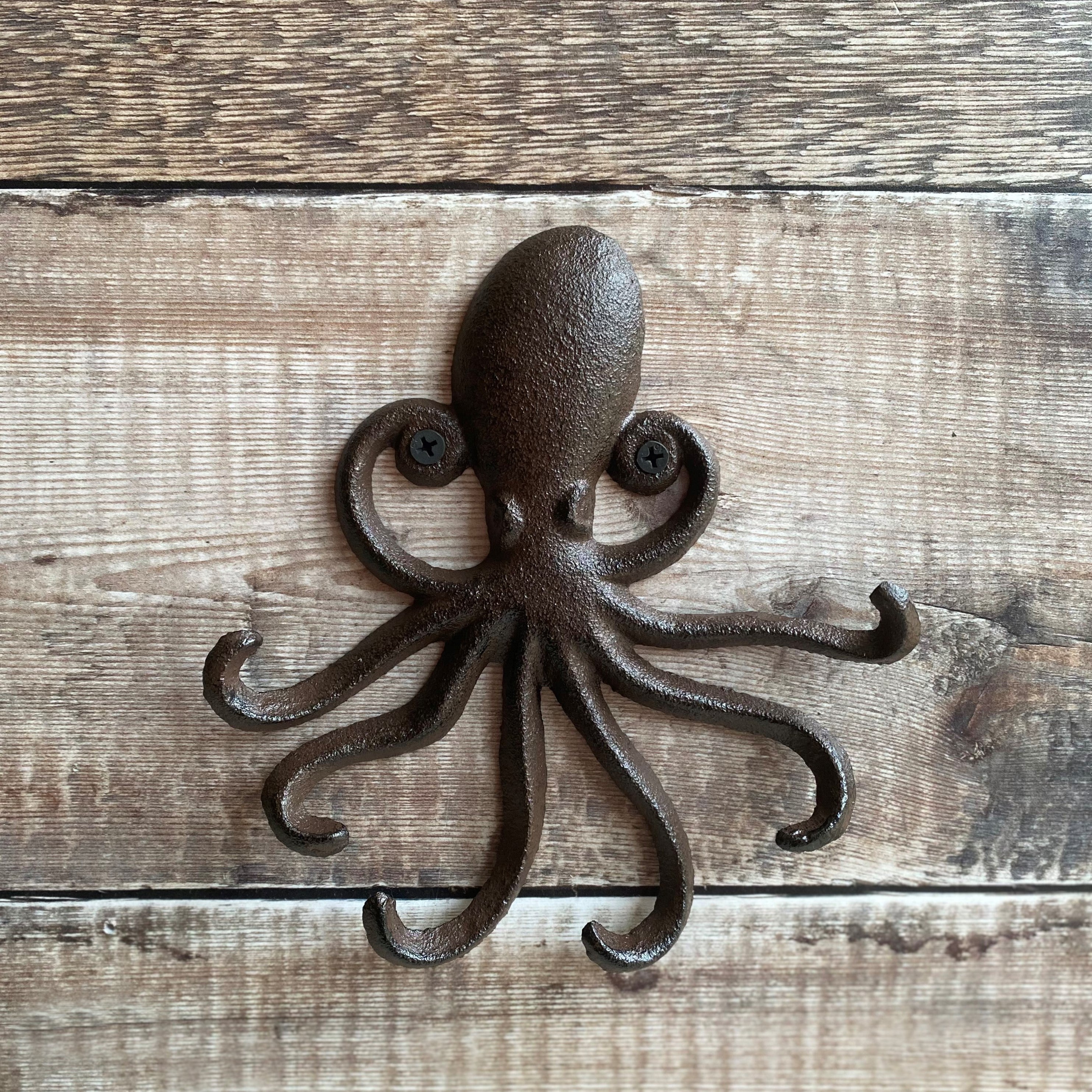 Cast Iron Octopus Shaped Wall Hook Rack with 2 Hooks (Set of 2)