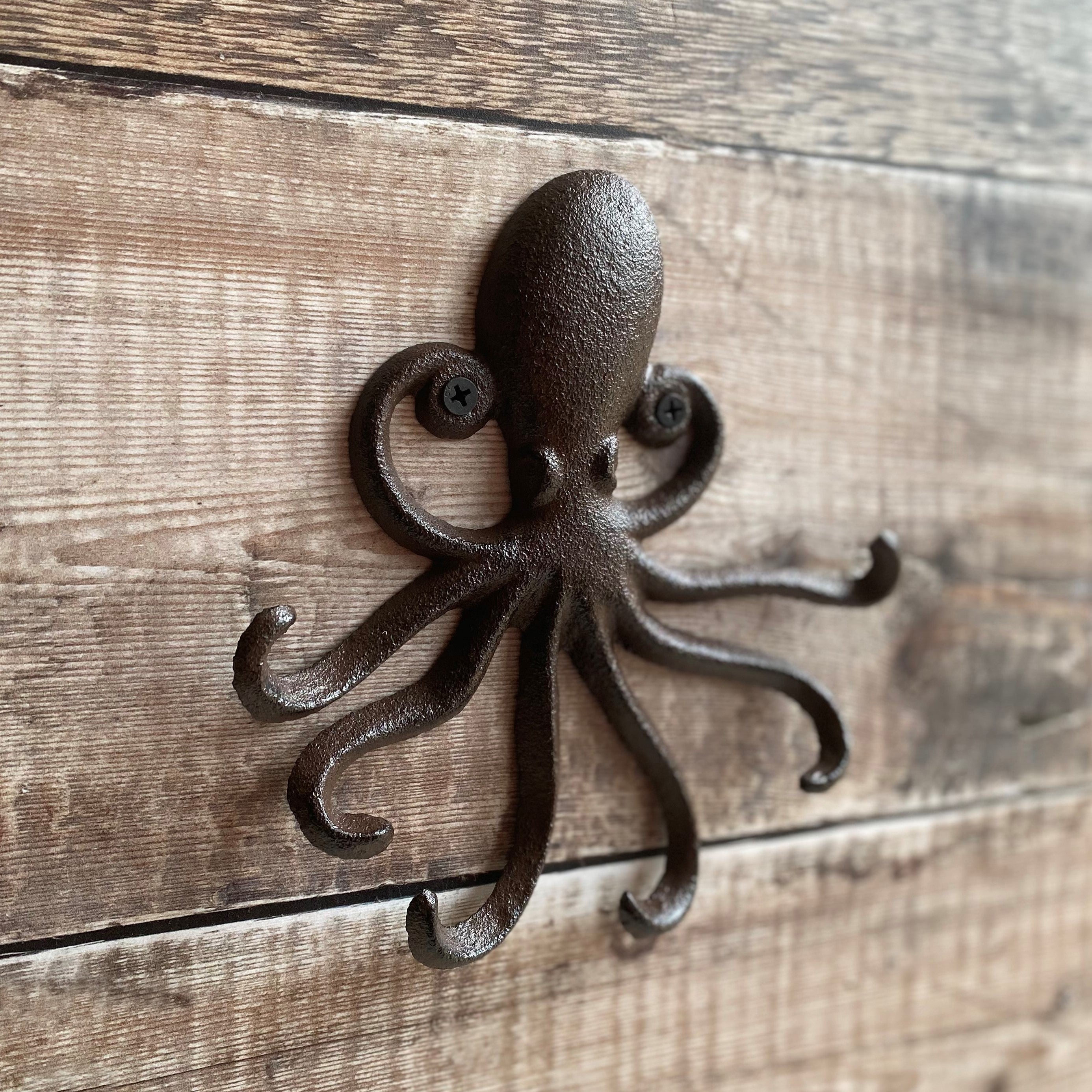Cast Iron Octopus Shaped Wall Hook Rack with 2 Hooks (Set of 2)