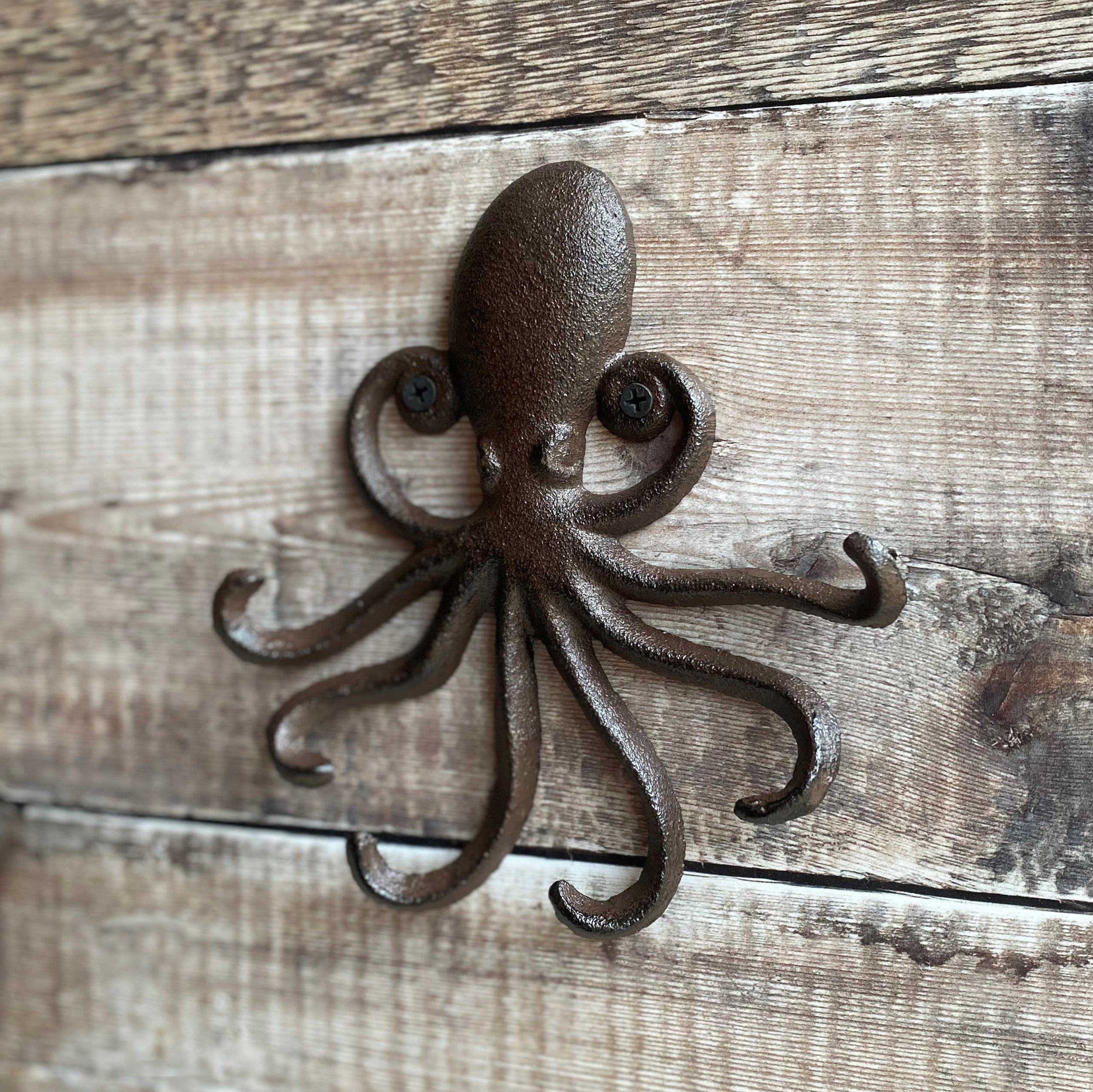 Cast Iron Octopus Shaped Wall Hook Rack with 2 Hooks (Set of 2)