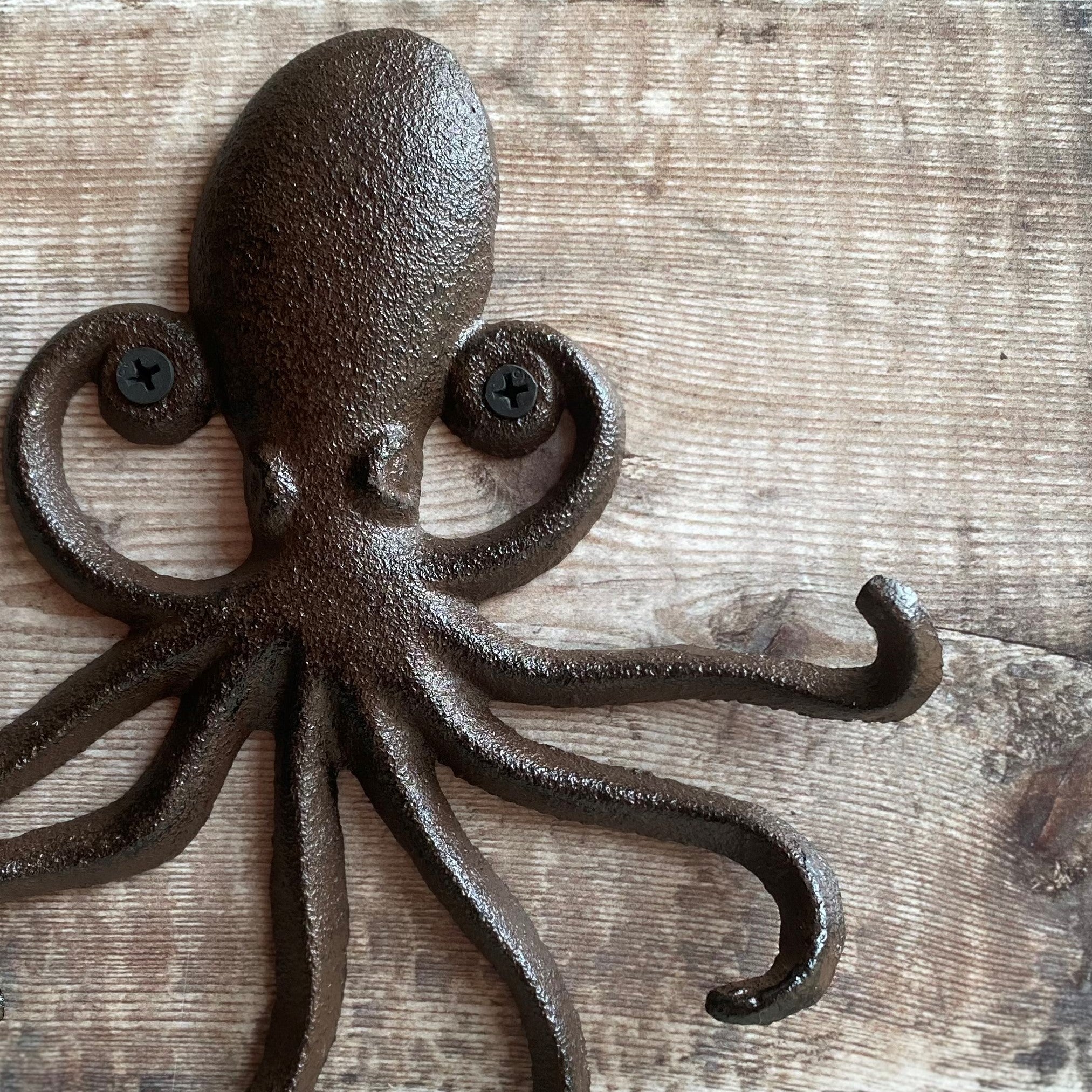 Cast Iron Octopus Shaped Wall Hook Rack with 2 Hooks (Set of 2)