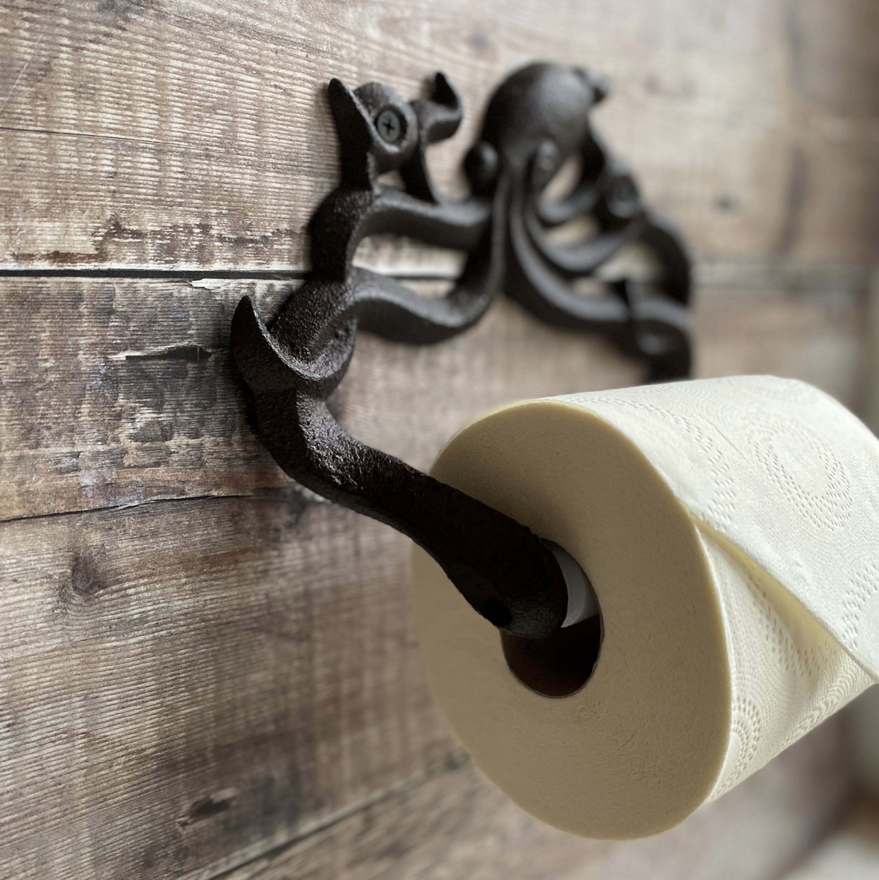 Cast Iron Octopus Shaped Loo Roll Holder Store, Wall Dispenser and Wall Hook Set