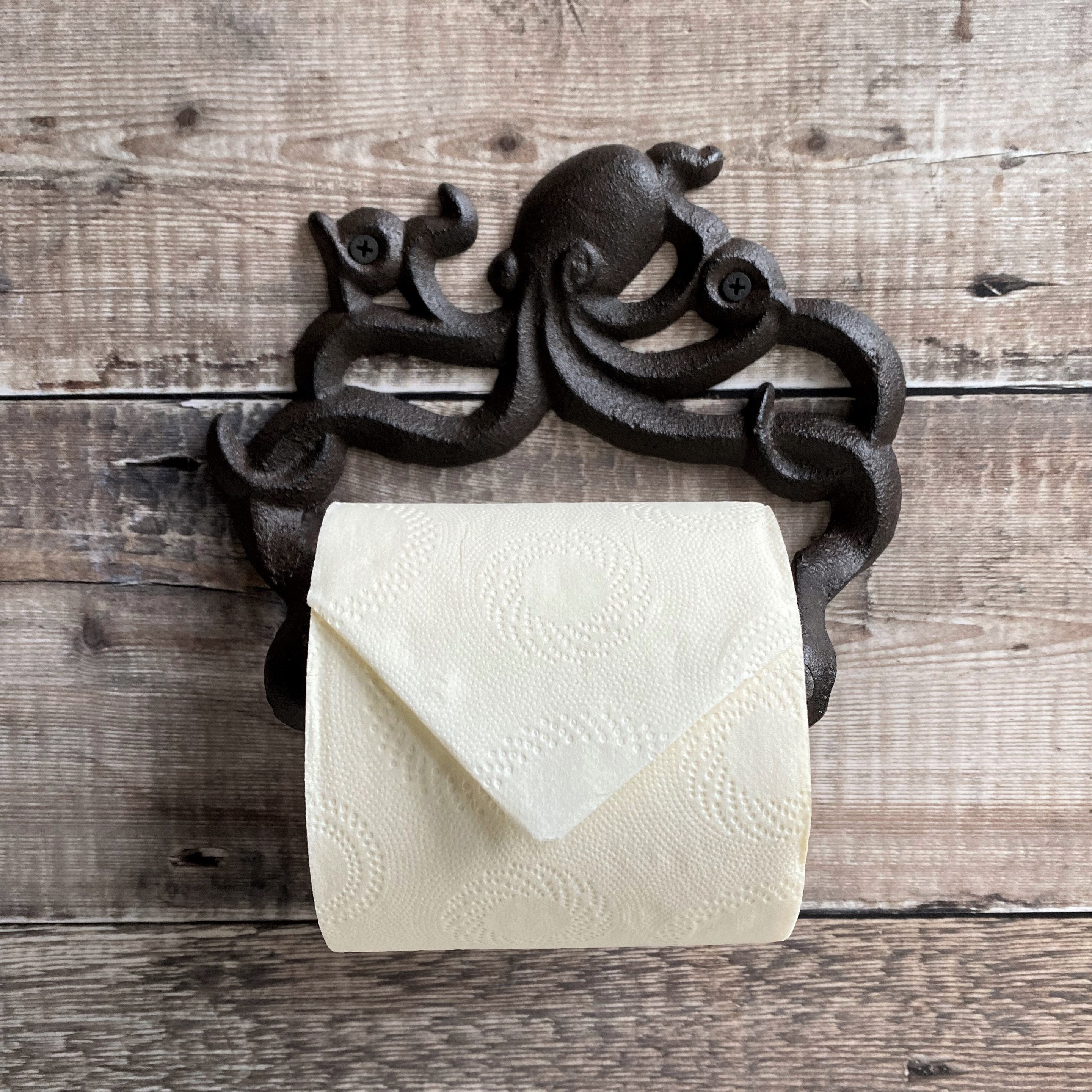 Cast Iron Octopus Shaped Loo Roll Holder Store, Wall Dispenser and Wall Hook Set