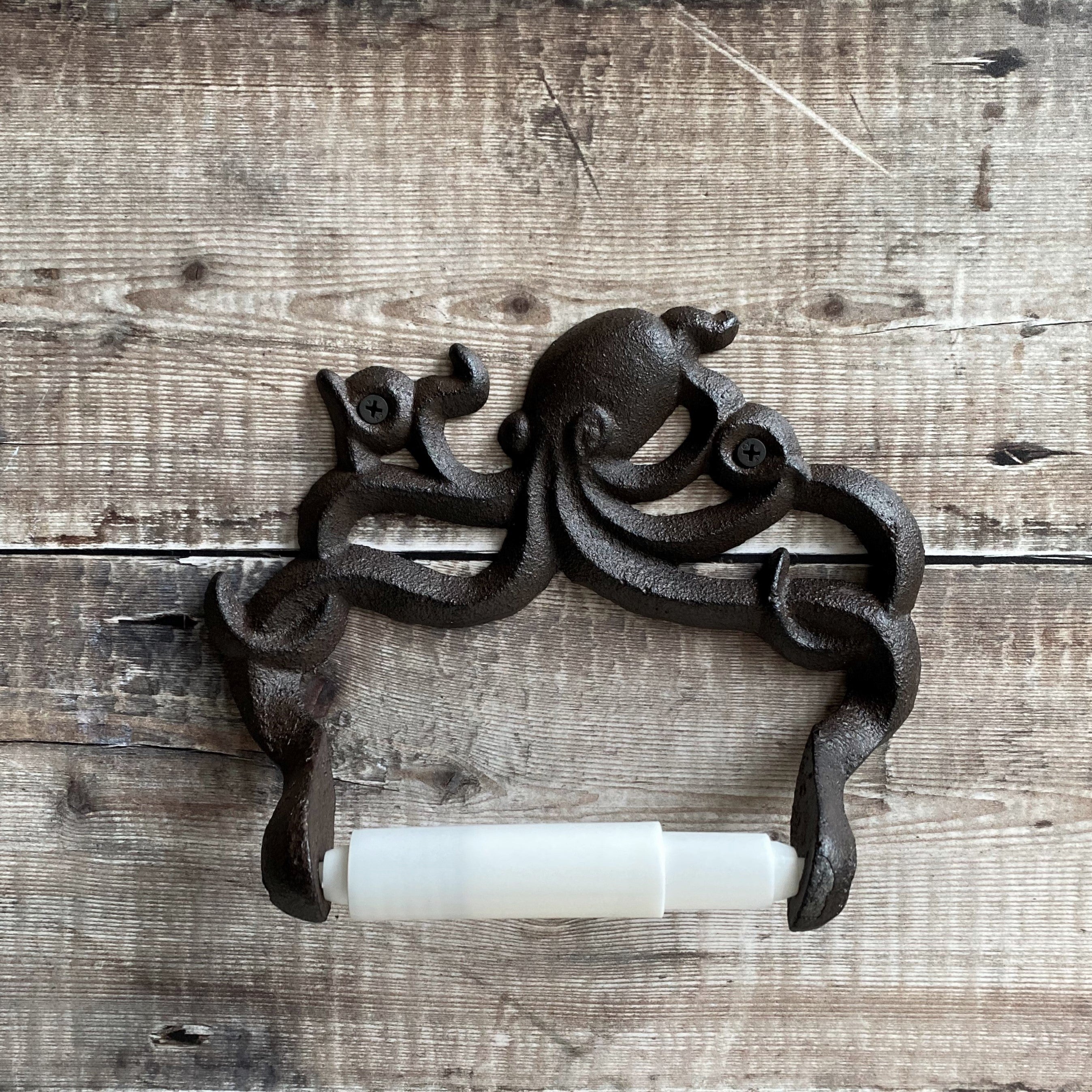 Cast Iron Octopus Shaped Loo Roll Holder Store, Wall Dispenser and Wall Hook Set