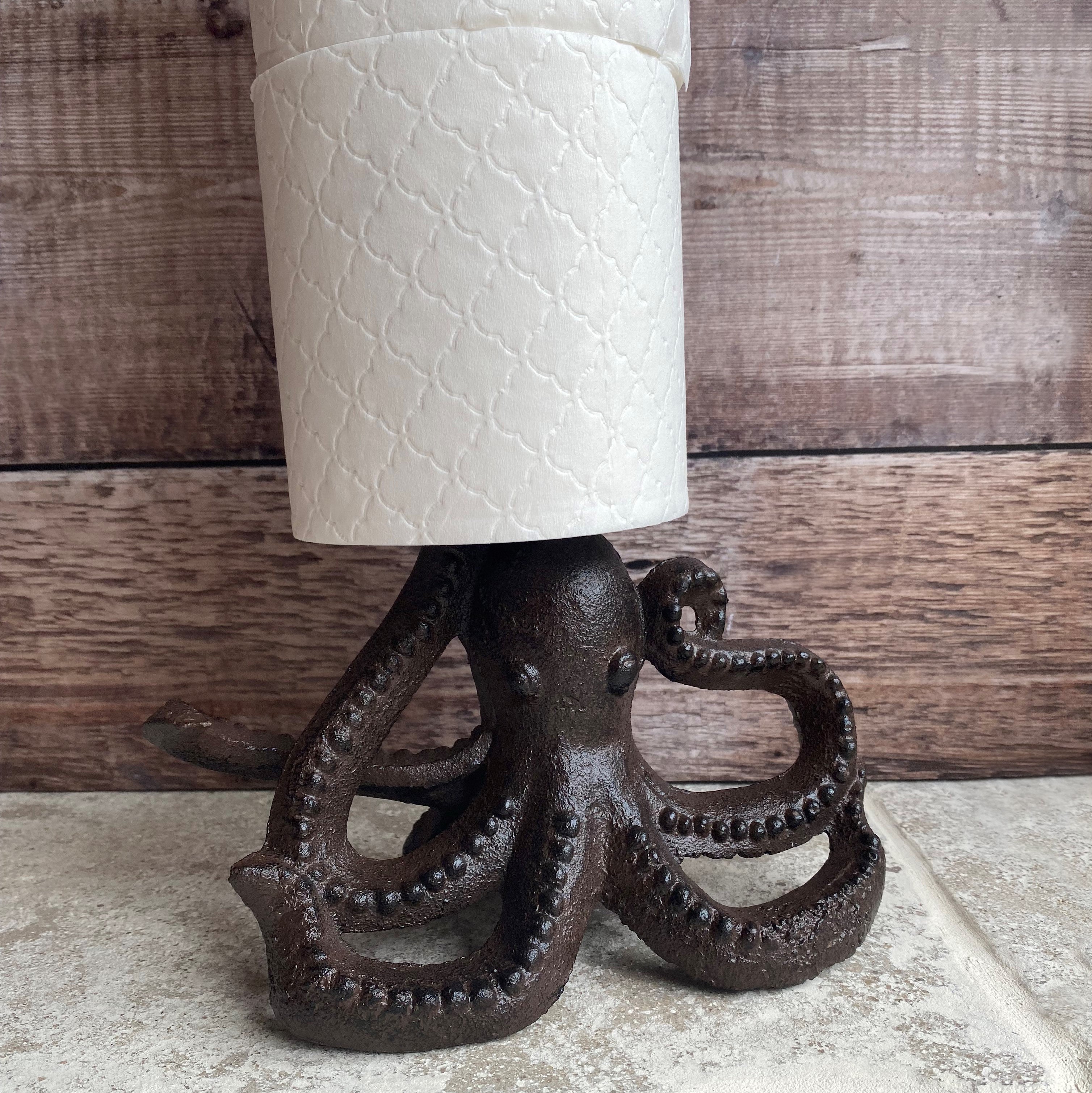 Cast Iron Octopus Shaped Loo Roll Holder Store, Wall Dispenser and Wall Hook Set