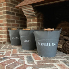Metal Fireside Fireplace Buckets Ash, Coal And Kindling in French Grey (Set of 3)