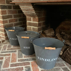 Metal Fireside Fireplace Buckets Ash, Coal And Kindling in French Grey (Set of 3)