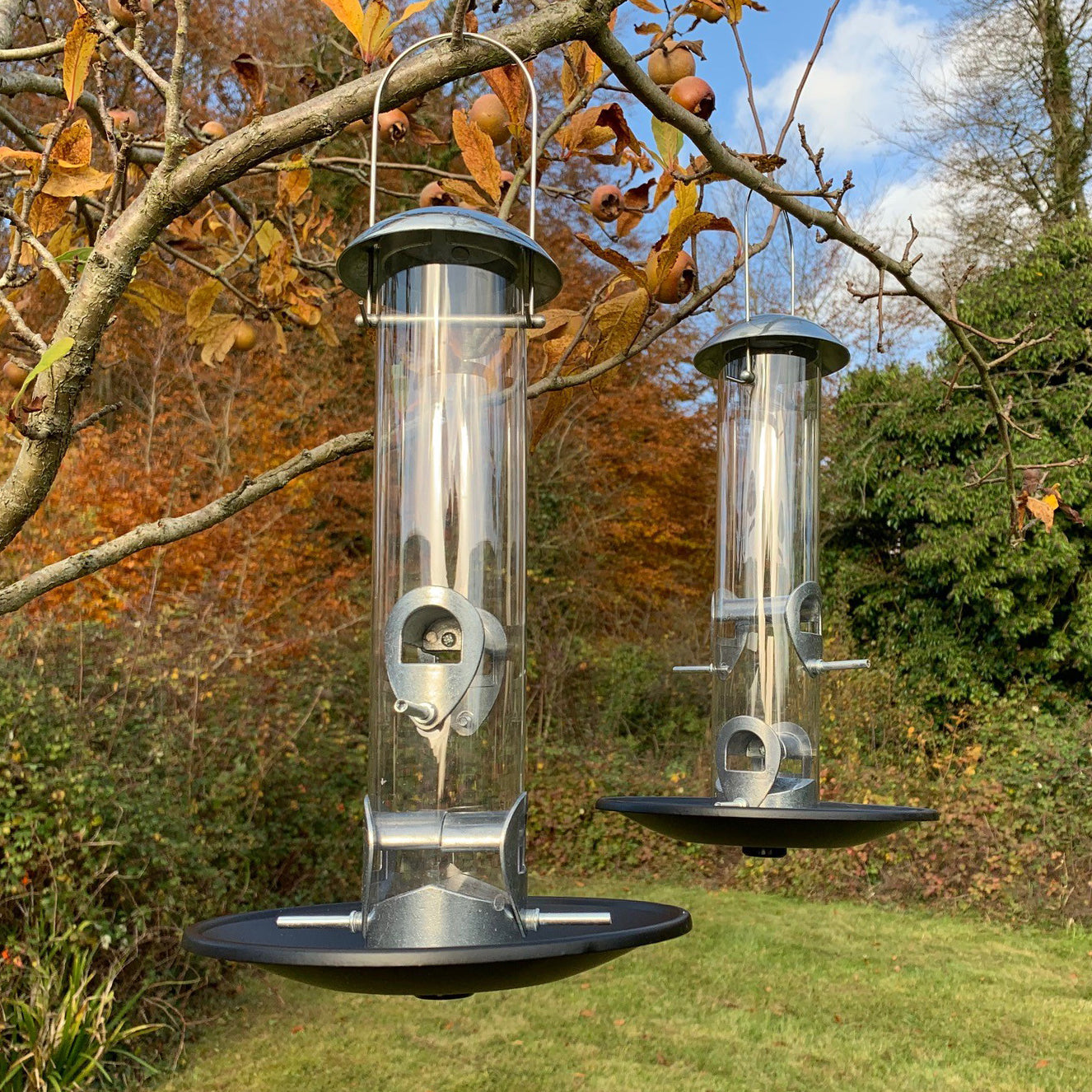 Heavy Duty Aluminium Bird Seed Feeder with Seed Catcher Tray (Set of 2)