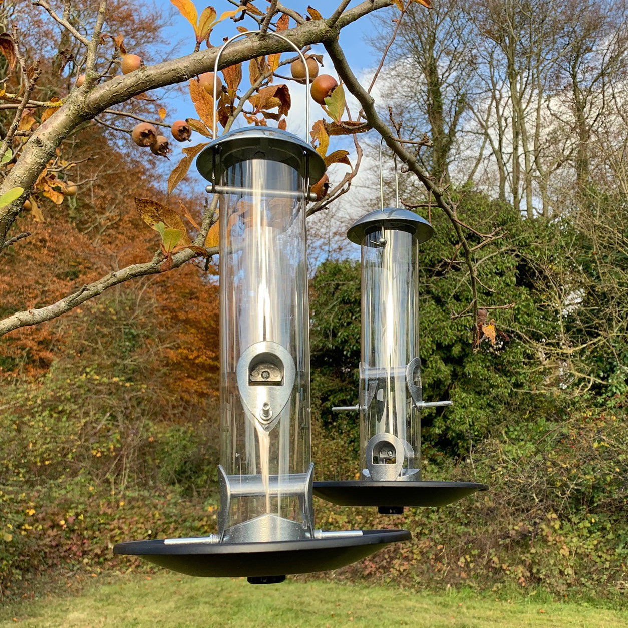 Heavy Duty Aluminium Bird Seed Feeder with Seed Catcher Tray (Set of 2)