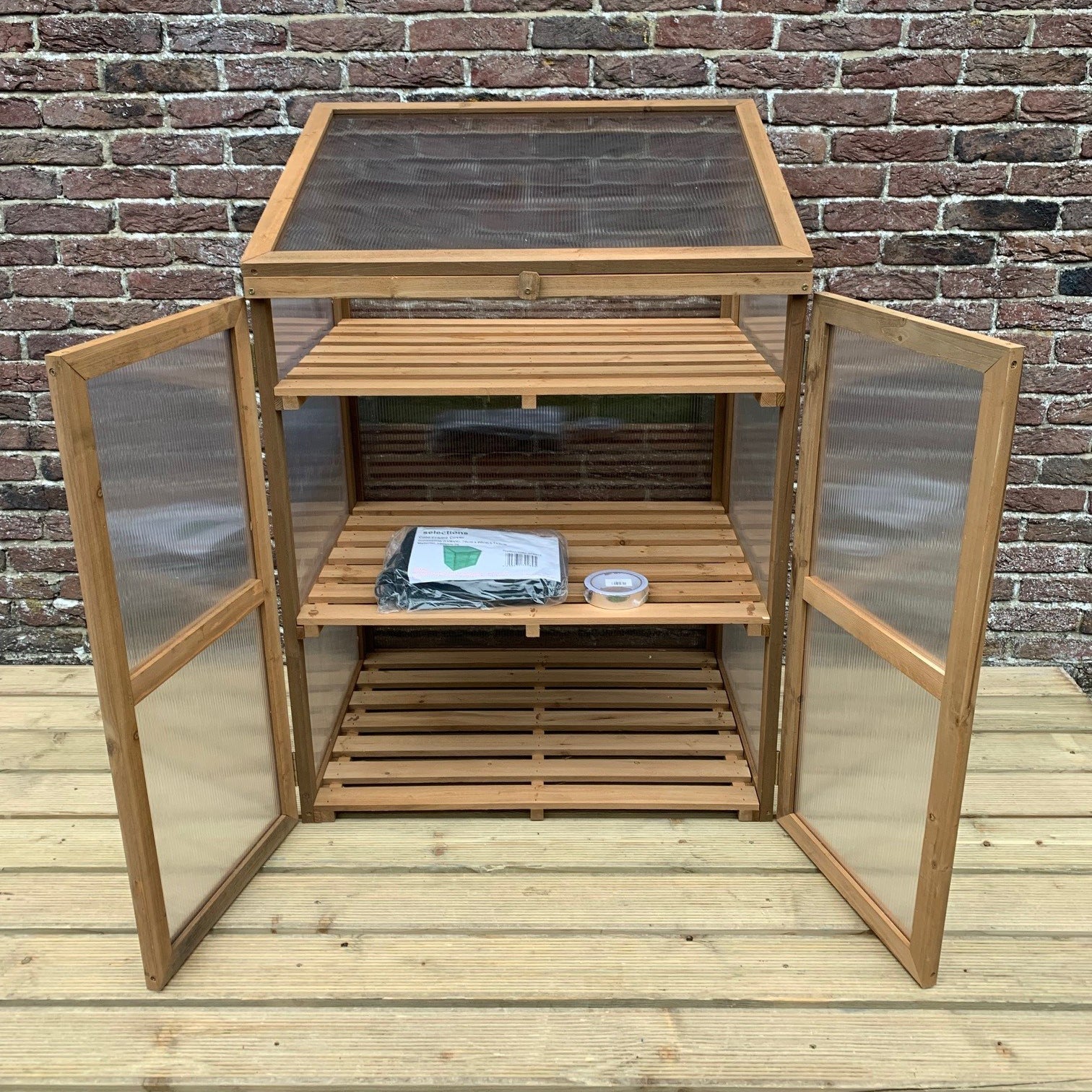Wooden Framed Polycarbonate Growhouse with Waterproof Cover and 20m Repair Tape