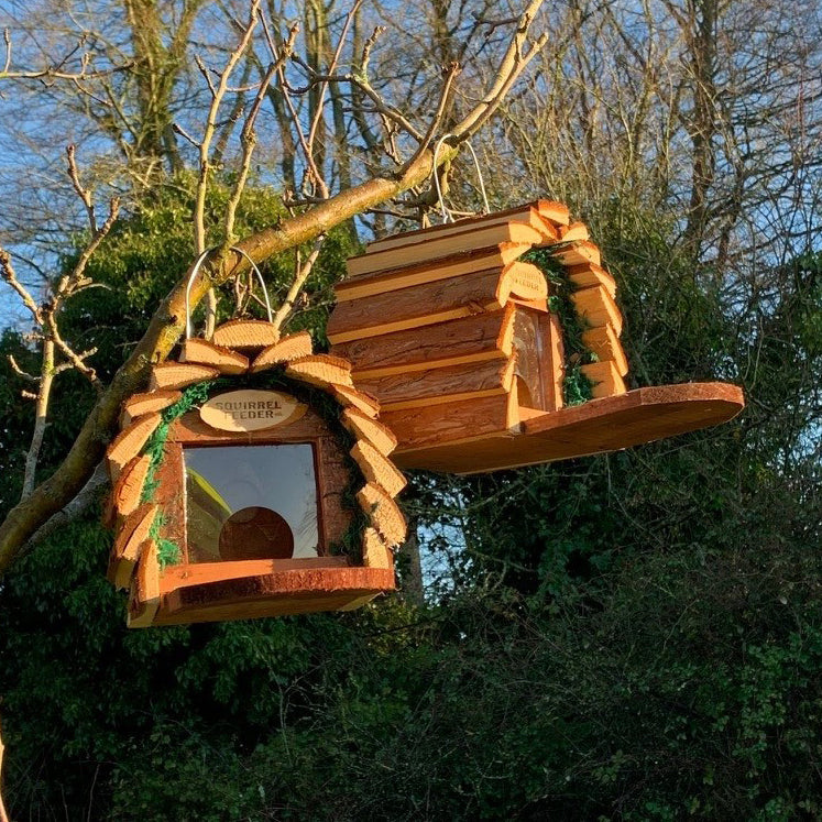 Wooden Hanging Garden Squirrel Feeders with Platform (Set of 2)