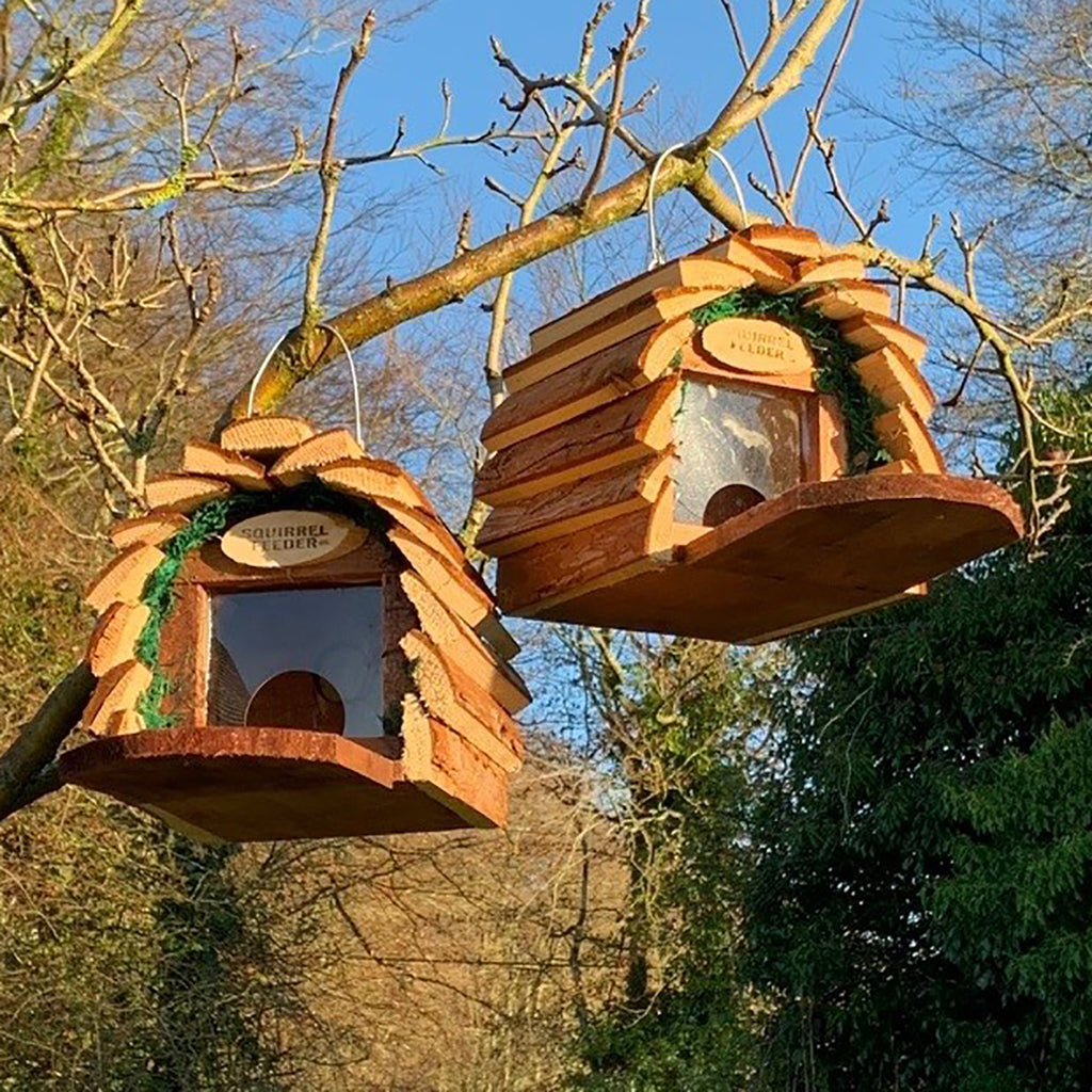 Wooden Hanging Garden Squirrel Feeders with Platform (Set of 2)