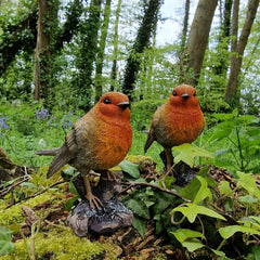 Red Robin on a Tree Stump Resin Garden Ornament - Pack of 2