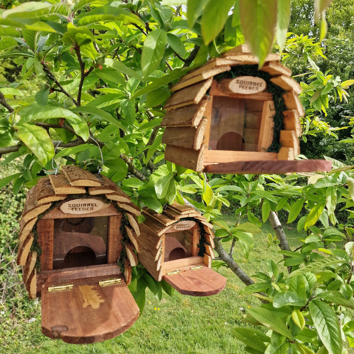Wooden Hanging Garden Squirrel Feeders with Platform (Set of 3)