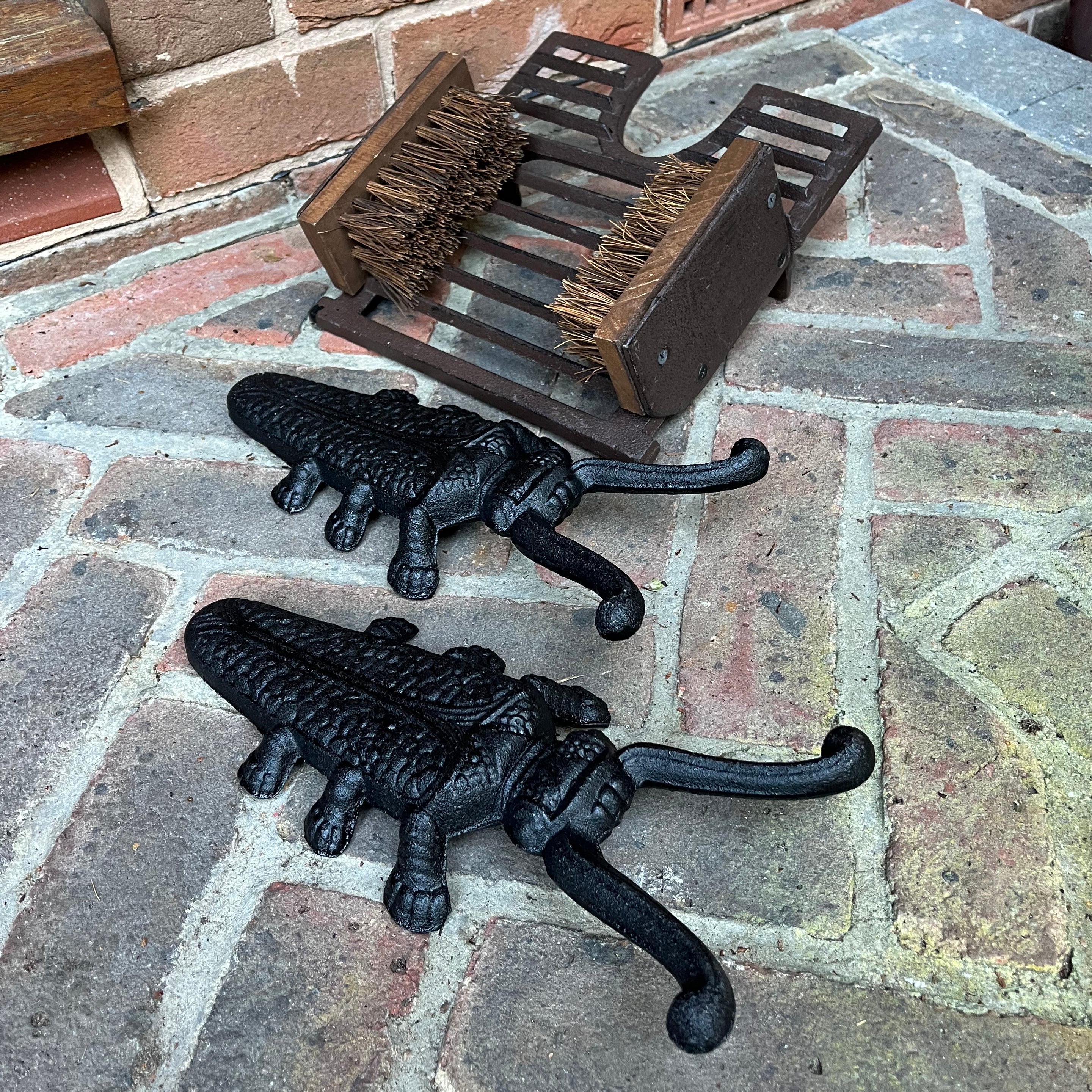 Cast Iron Vintage Boot Jack and Scraper with a Pair of Beetle Boot Jacks