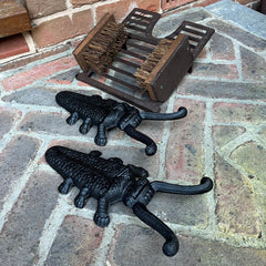 Cast Iron Vintage Boot Jack and Scraper with a Pair of Beetle Boot Jacks