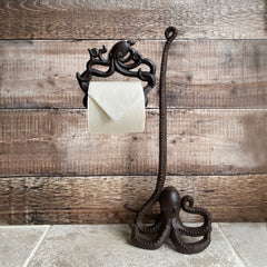 Cast Iron Octopus Shaped Loo Roll Holder Store and Wall Dispenser Set