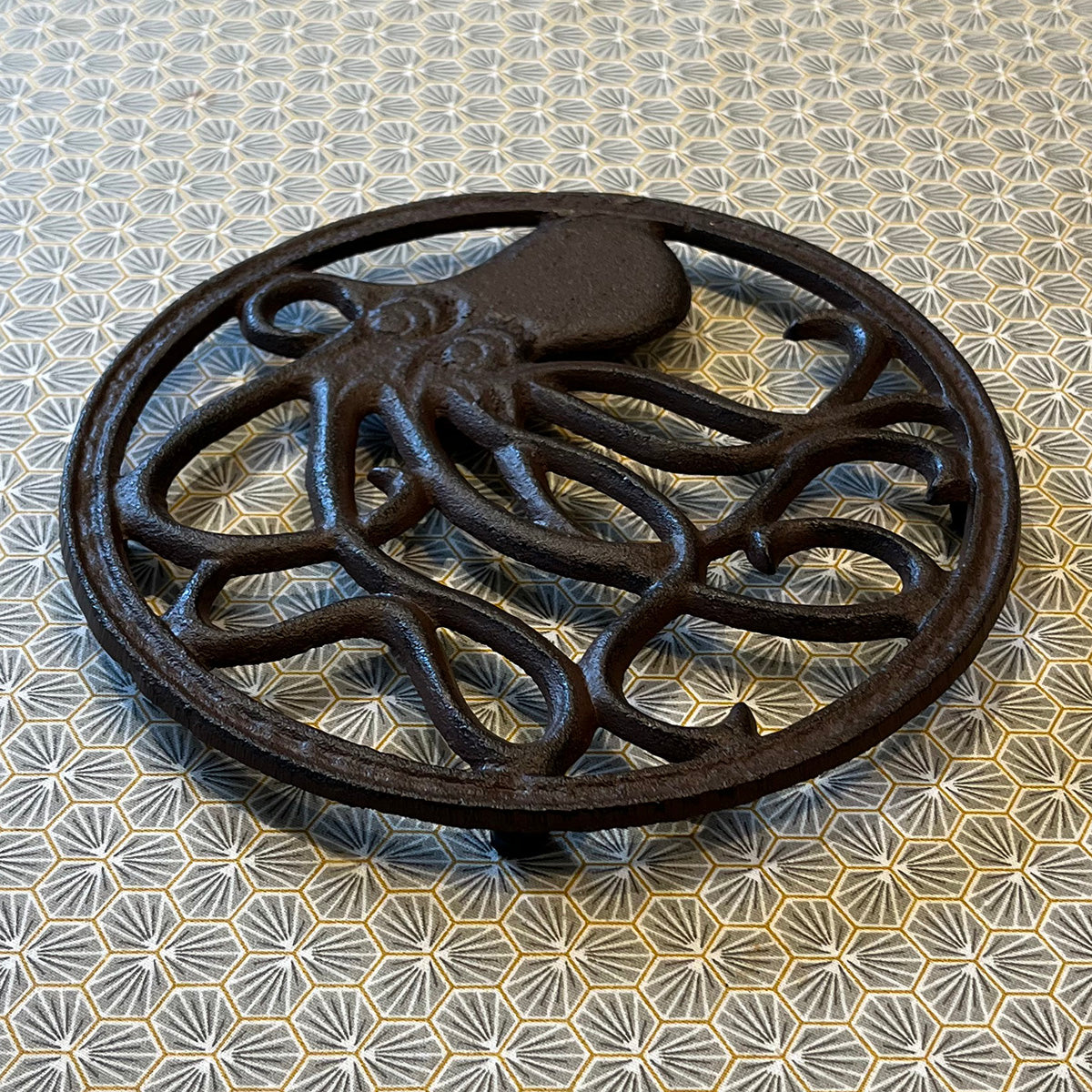 Cast Iron Round Octopus Themed Table Trivet Stand for Hot Pans or Dishes