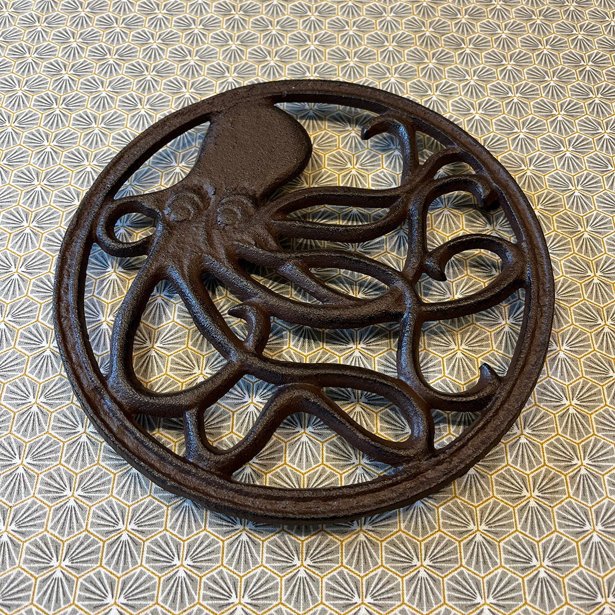 Cast Iron Round Octopus Themed Table Trivet Stand for Hot Pans or Dishes