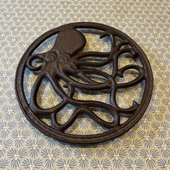 Cast Iron Round Octopus Themed Table Trivet Stand for Hot Pans or Dishes