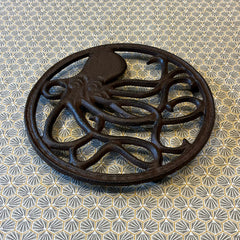 Cast Iron Round Octopus Themed Table Trivet Stand for Hot Pans or Dishes