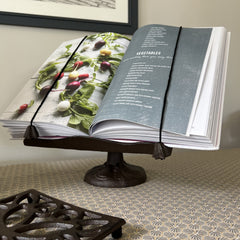 Cast Iron Ornate Cookbook Stand & Square Trivet Kitchen Set