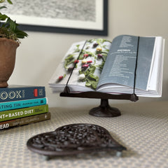 Cast Iron Ornate Cookbook Stand & Heart Trivet Kitchen Set