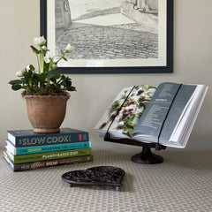 Cast Iron Ornate Cookbook Stand & Heart Trivet Kitchen Set