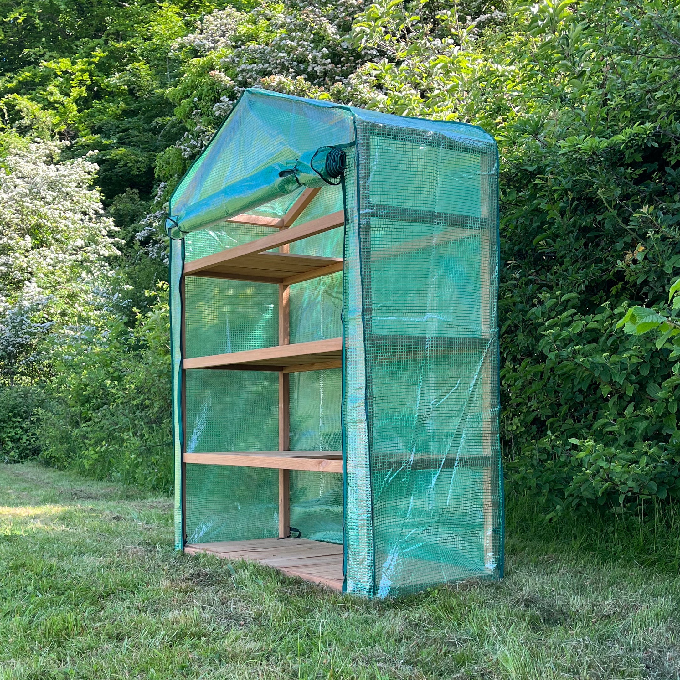 Extra Wide 4 Tier Wooden Mini Greenhouse with Reinforced Cover