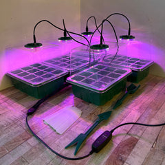 Plant Propagator 12 Cell Seed Tray Set with Full Spectrum USB Grow Lights - Pack of 5