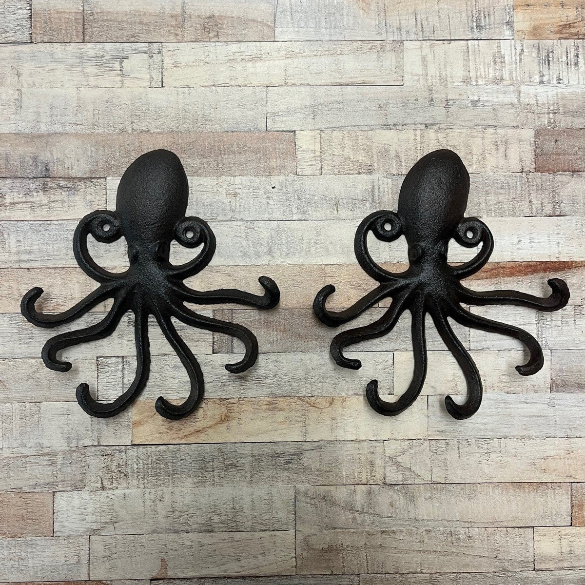 Cast Iron Octopus Shaped Wall Hook Rack with 2 Hooks (Set of 2)