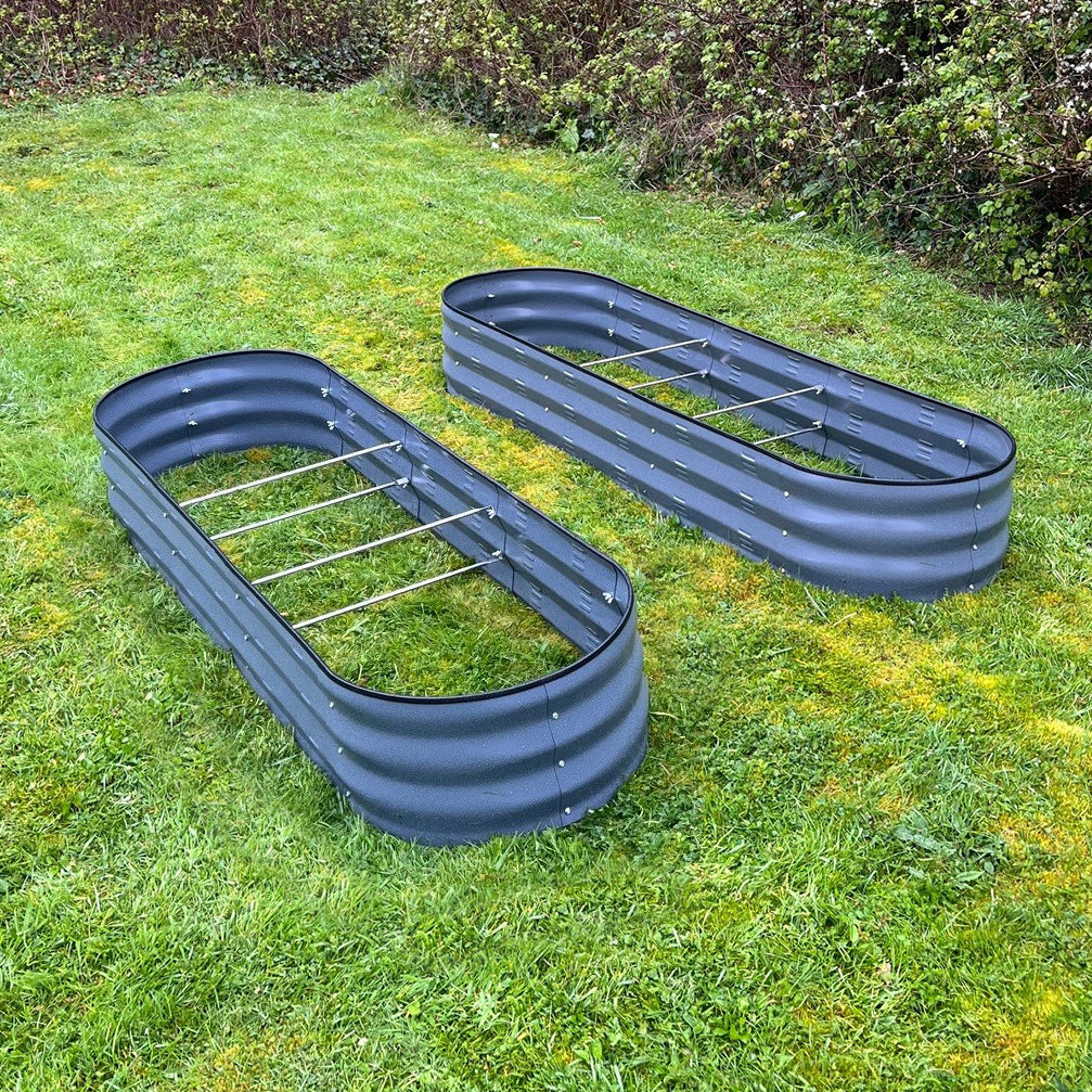 Large Metal Oval Raised Vegetable Bed in Dark Grey (170cm) - Pack of 2
