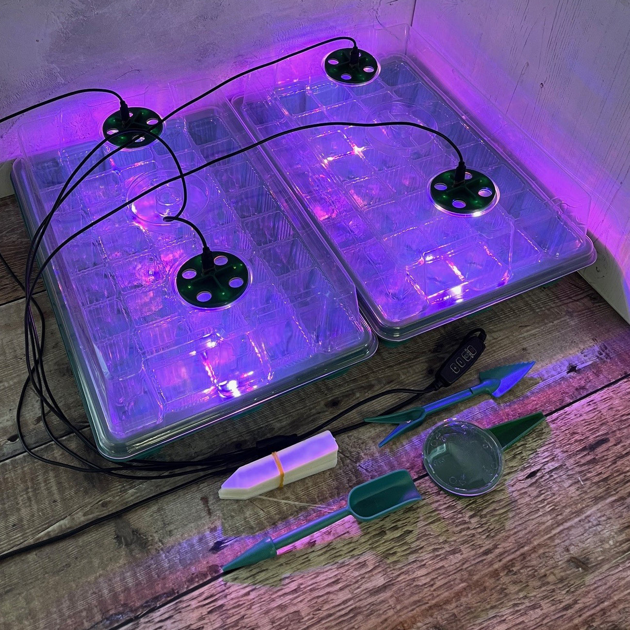 Plant Propagator 40 Cell Seed Tray Set with Full Spectrum USB Grow Lights - Pack of 2
