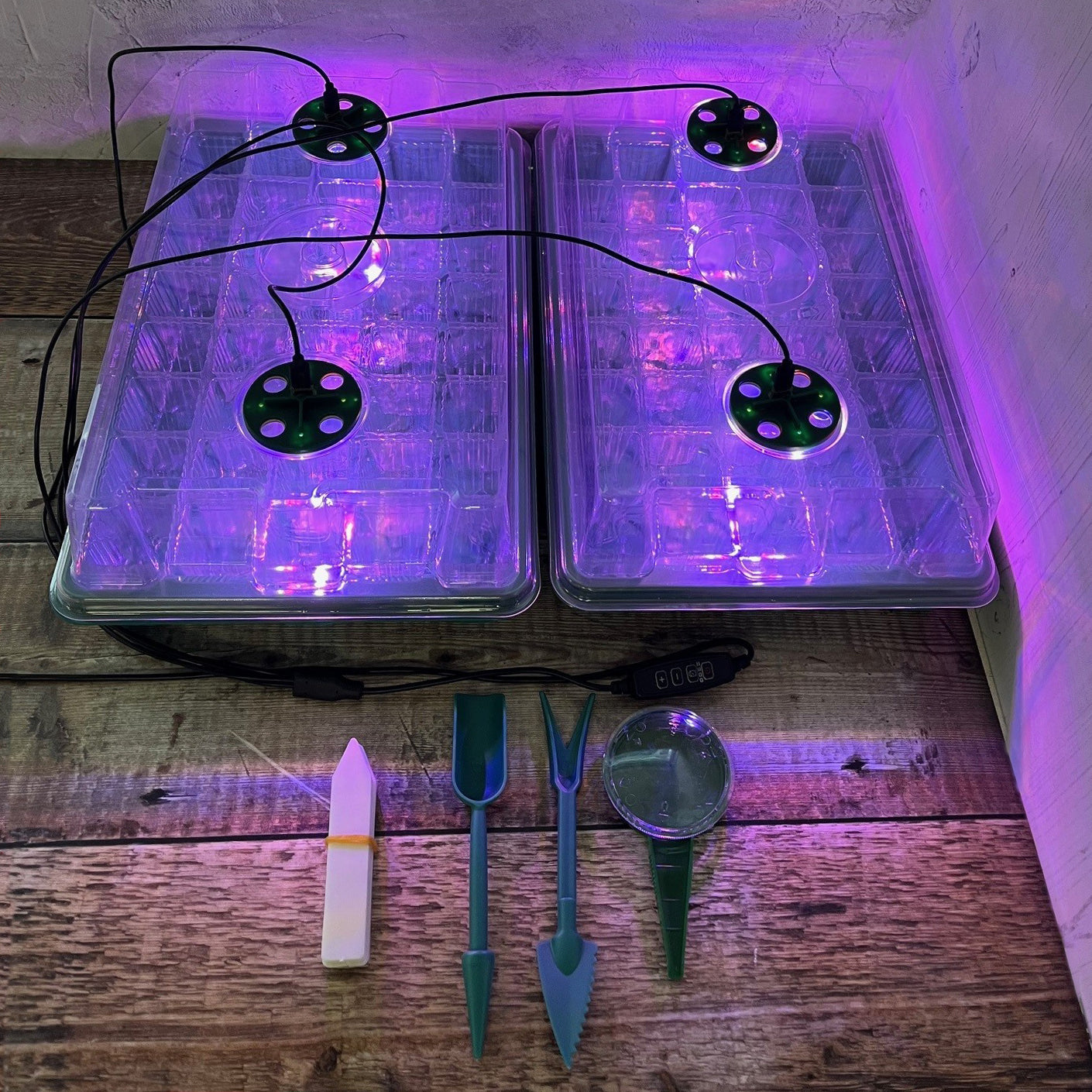 Plant Propagator 40 Cell Seed Tray Set with Full Spectrum USB Grow Lights - Pack of 2