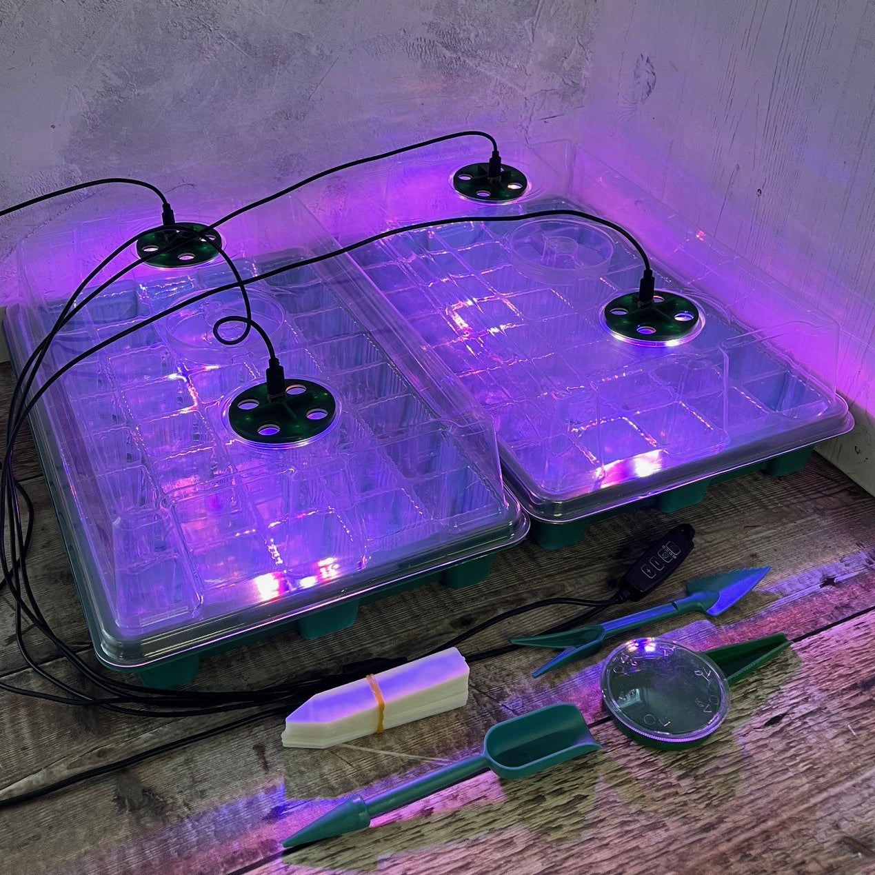 Plant Propagator 40 Cell Seed Tray Set with Full Spectrum USB Grow Lights - Pack of 2