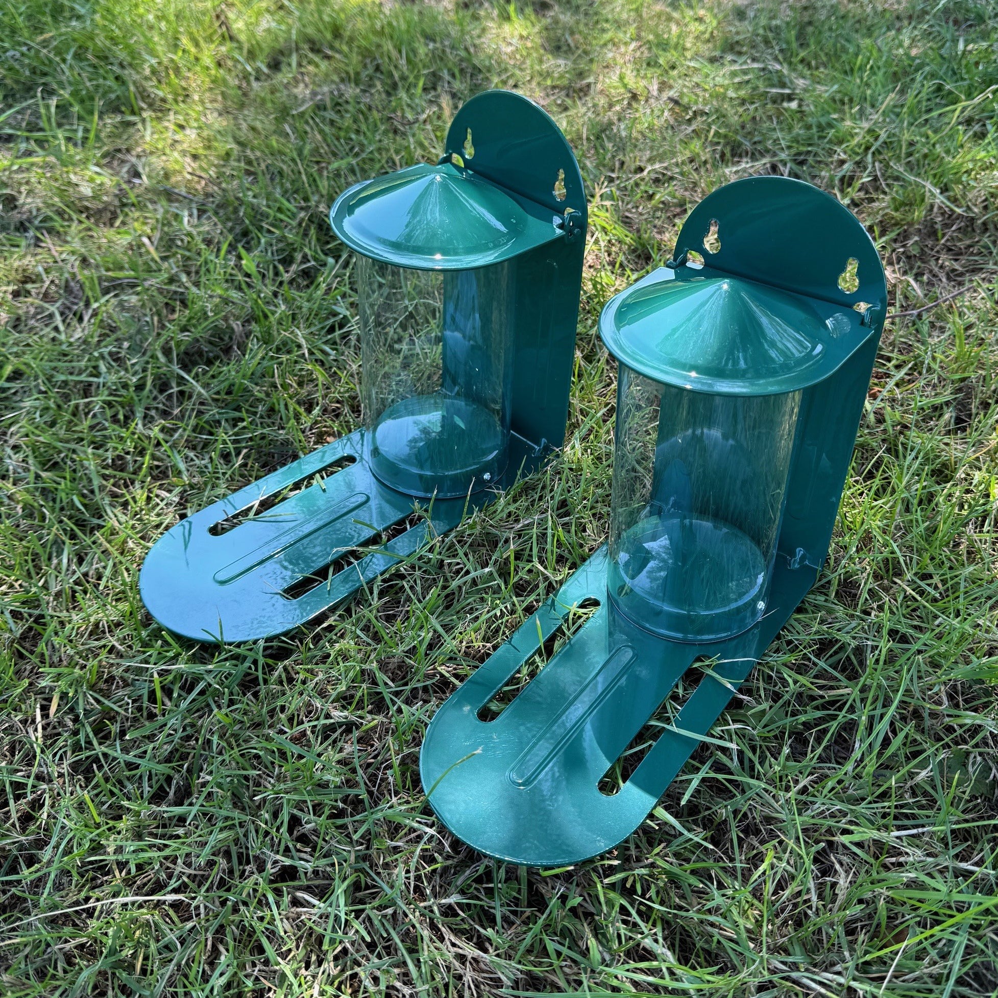 Metal Garden Squirrel Feeder with Flip Top Lid and Feeding Platform (Set of 2)