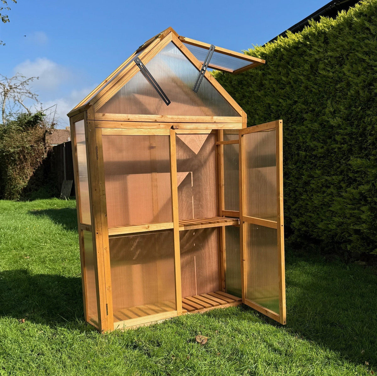 Wooden Framed Polycarbonate Apex Growhouse Mini Greenhouse