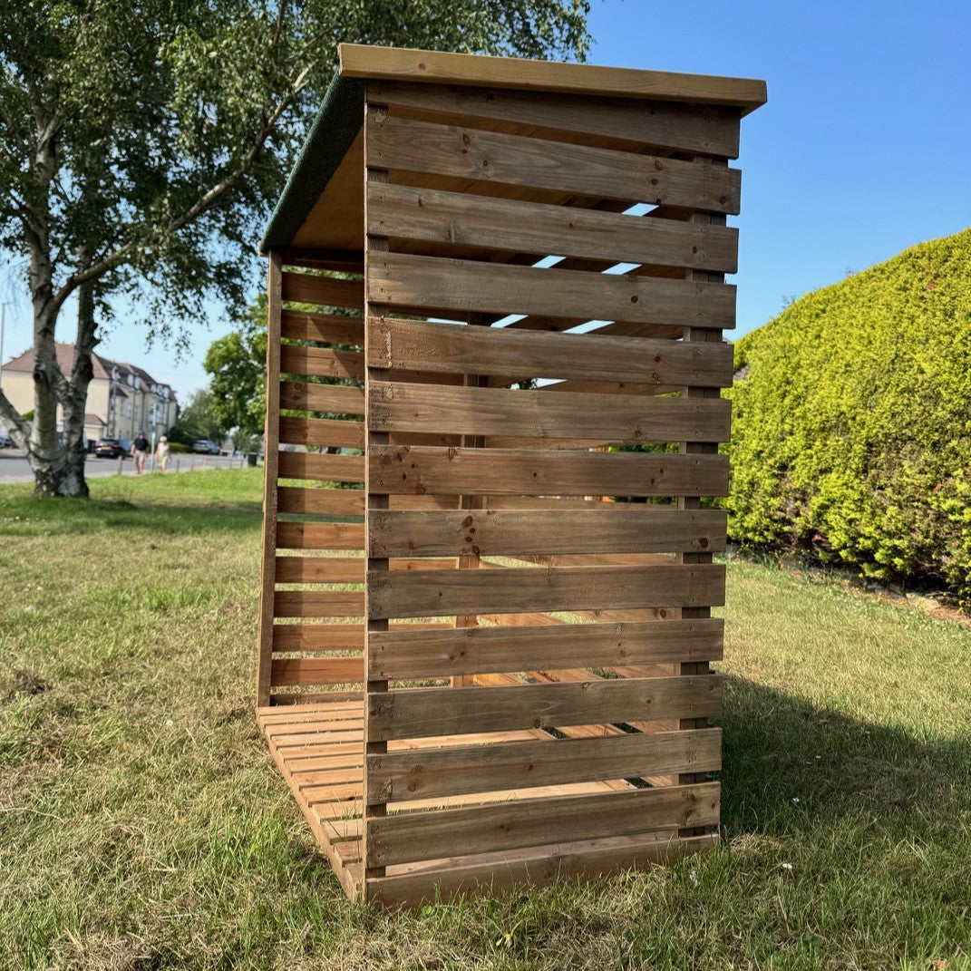 Wooden Log Store with Asphalt Roof