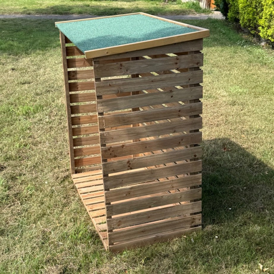 Wooden Log Store with Asphalt Roof