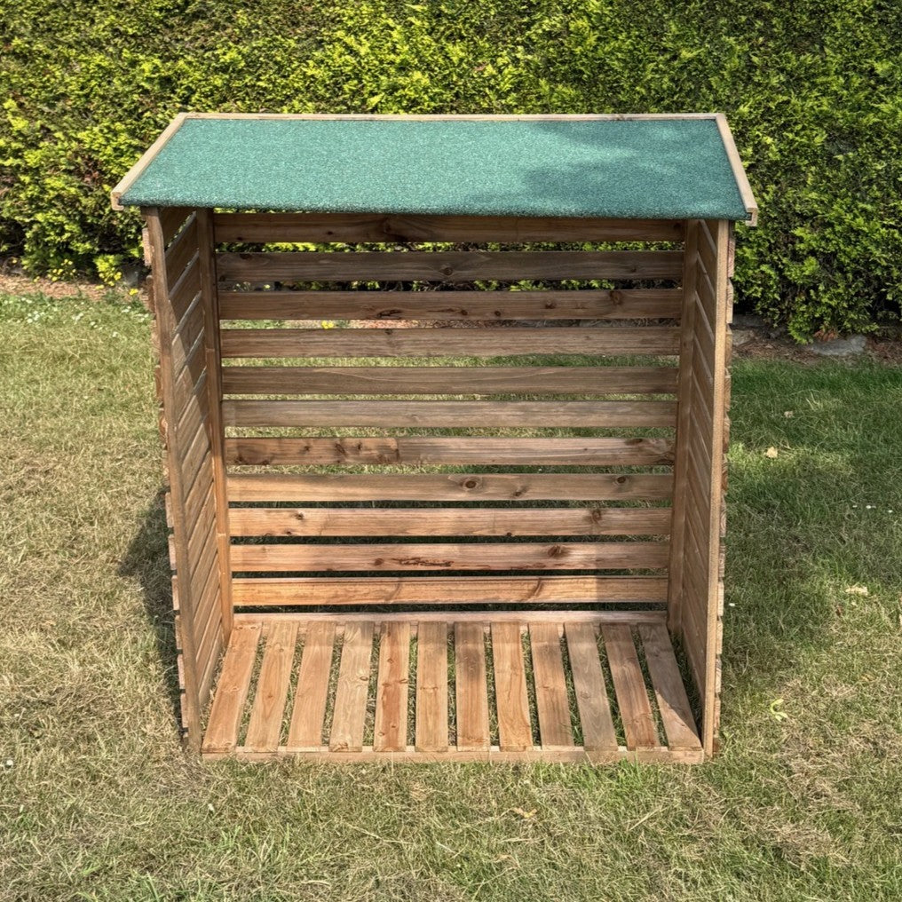 Wooden Log Store with Asphalt Roof