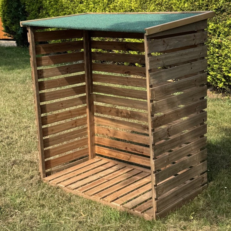 Wooden Log Store with Asphalt Roof