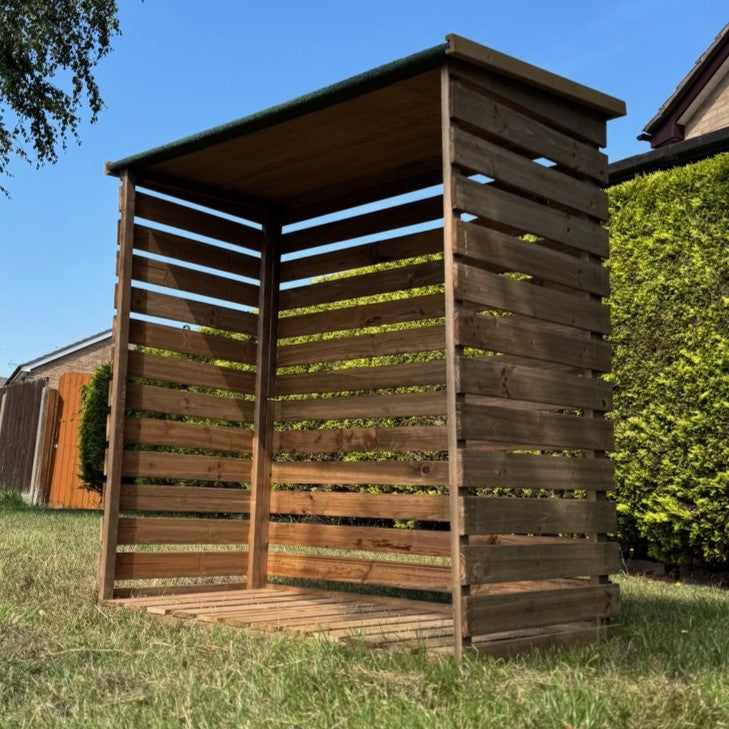 Wooden Log Store with Asphalt Roof