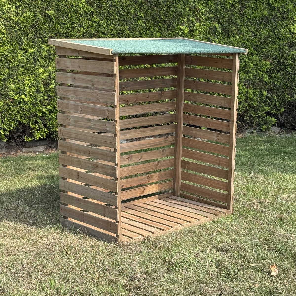 Wooden Log Store with Asphalt Roof