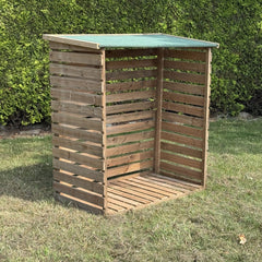 Wooden Log Store with Asphalt Roof