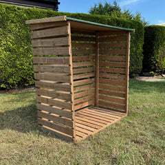 Wooden Log Store with Asphalt Roof
