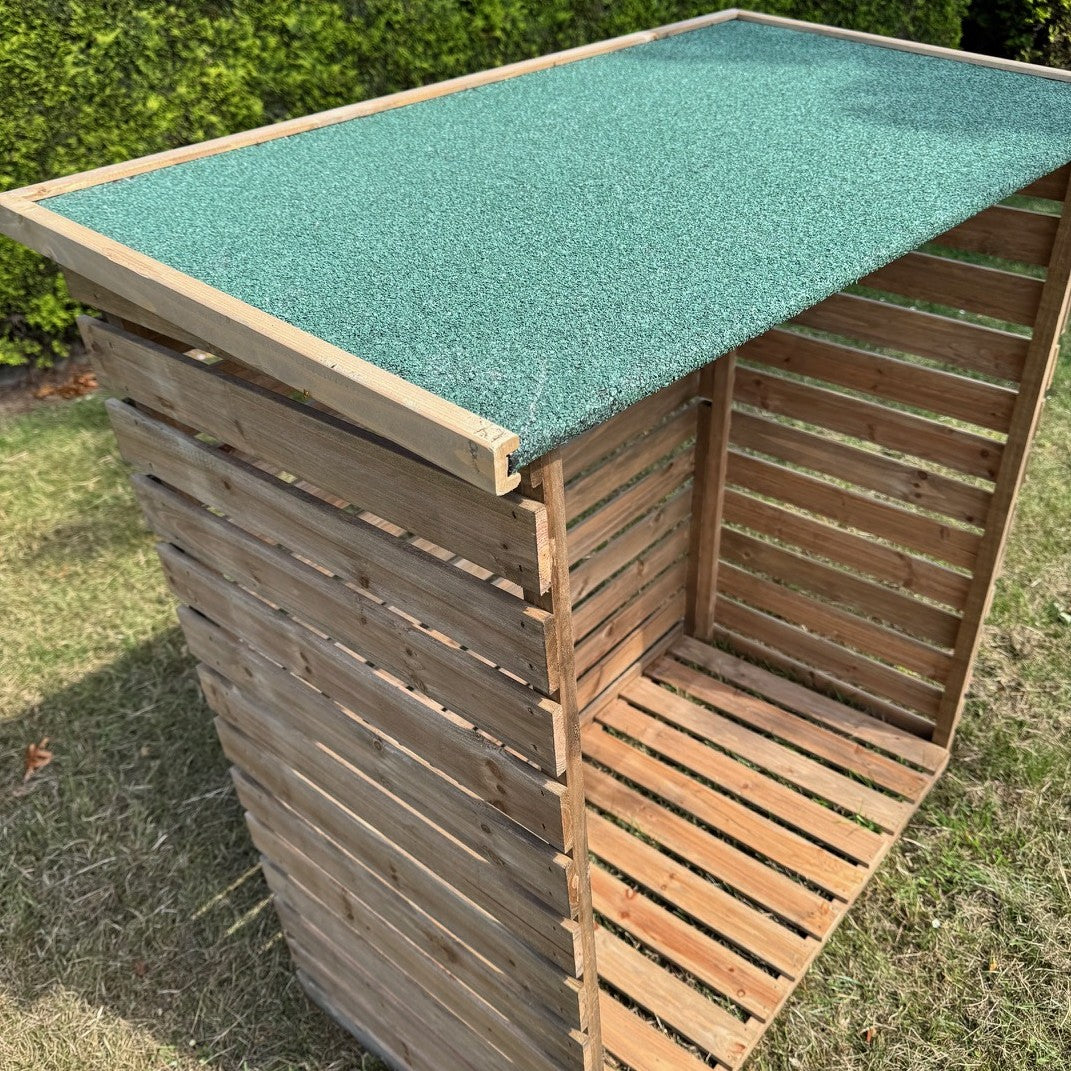 Wooden Log Store with Asphalt Roof