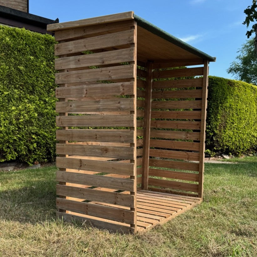 Wooden Log Store with Asphalt Roof