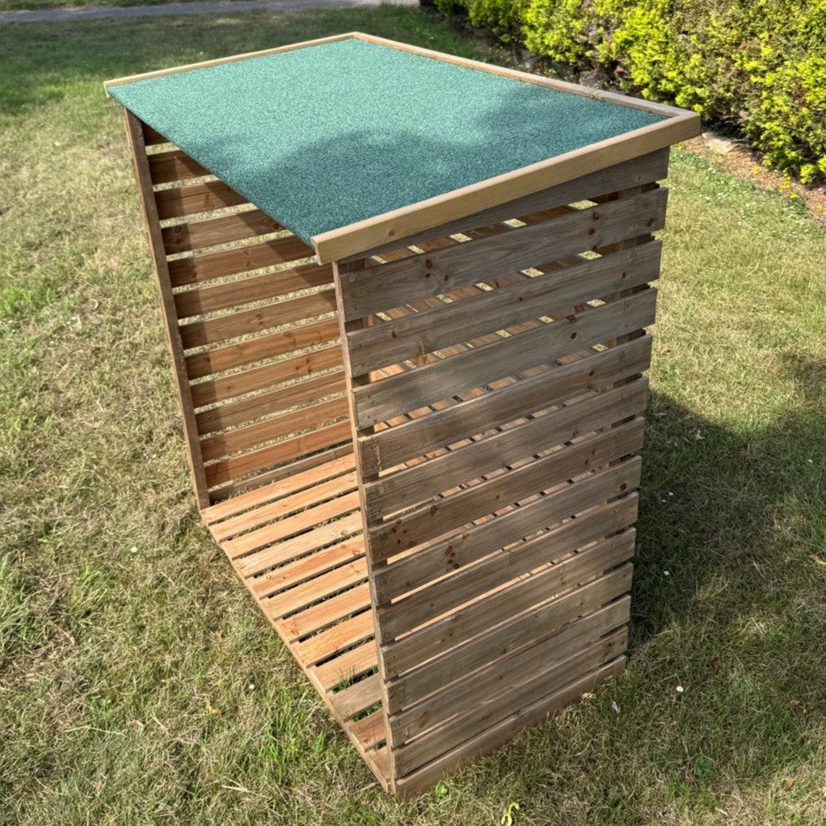 Wooden Log Store with Asphalt Roof