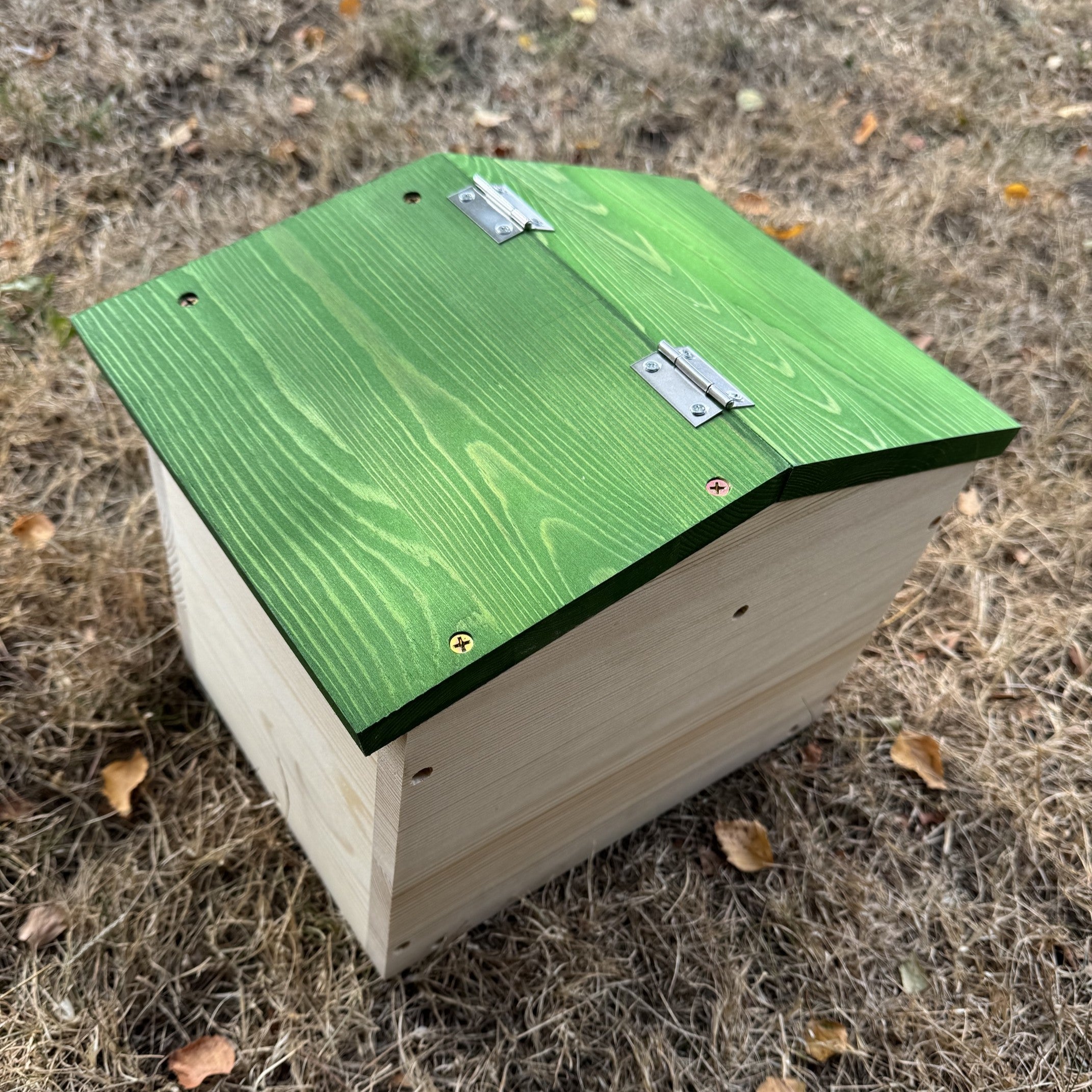 Premium Wooden Hedgehog House - Hinged Green Roof Hibernation Shelter