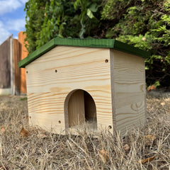 Premium Wooden Hedgehog House - Hinged Green Roof Hibernation Shelter